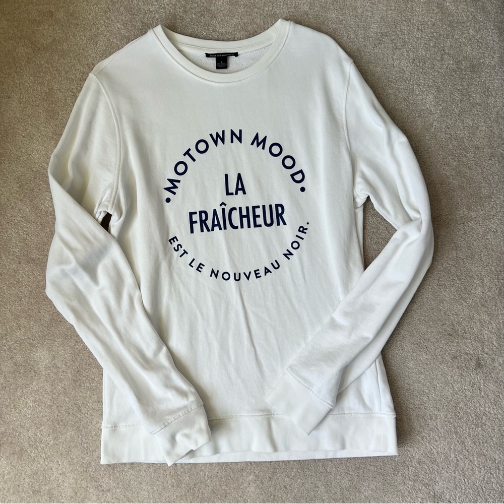 Detroit Motown Mood crewneck sweatshirt cream and blue size large